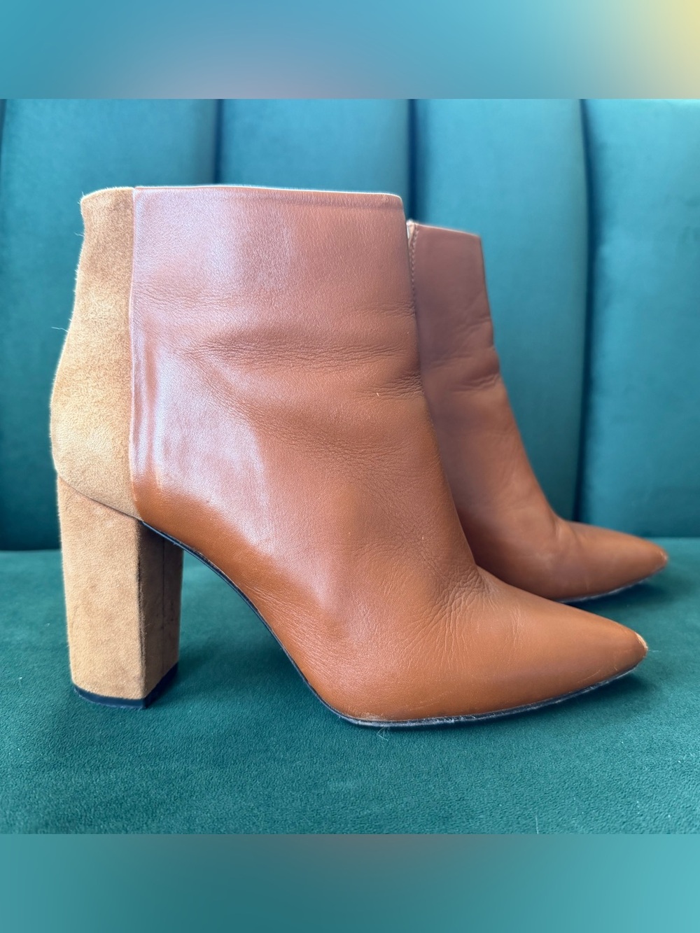 Women's Pointed Toe Block Heel Ankle Boots - Brown